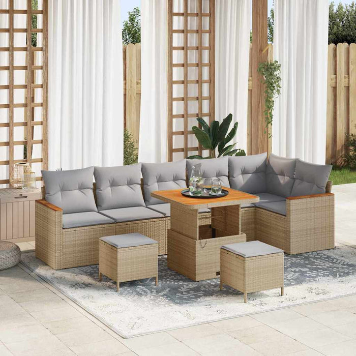 vidaXL Set Divano da Giardino con cuscino 9 pcs Beige Poly Rattan