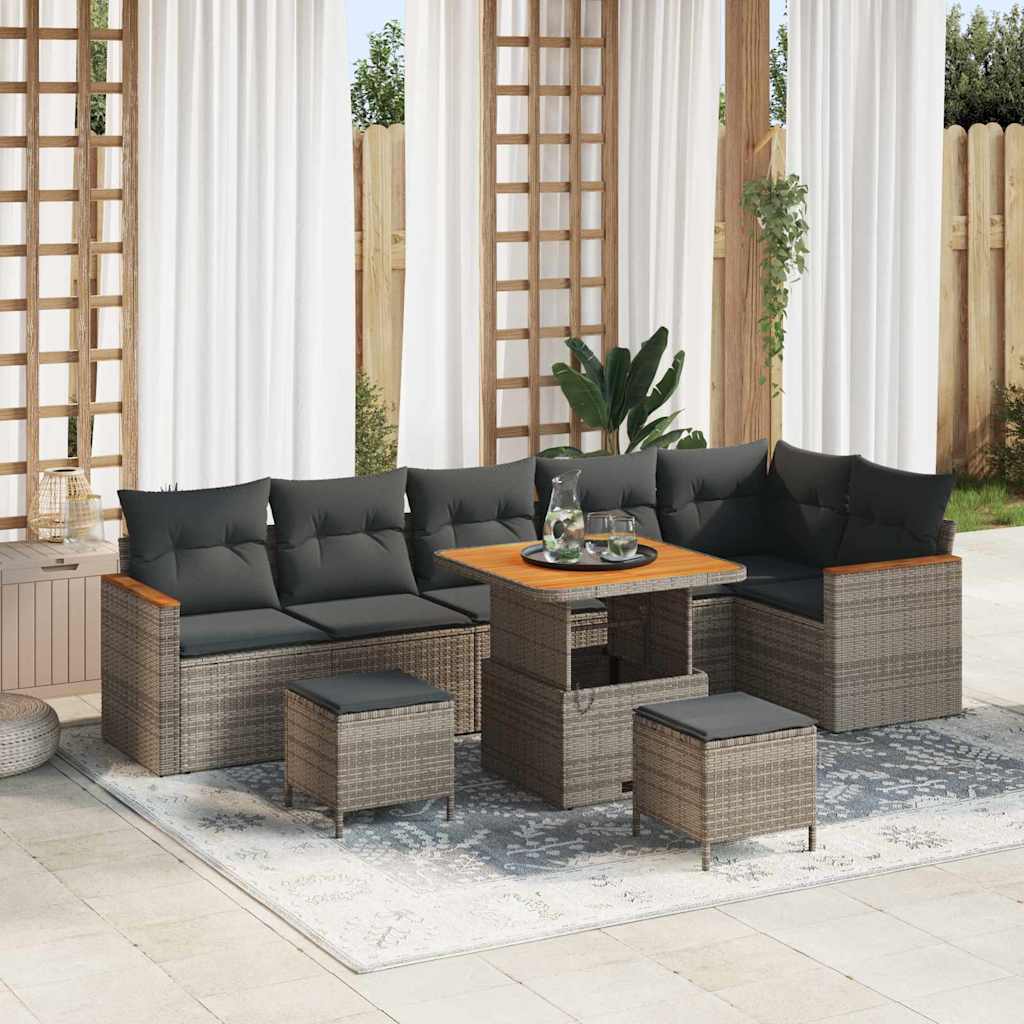 vidaXL Set Divano da Giardino con cuscino 9 pcs Grigio Poly Rattan