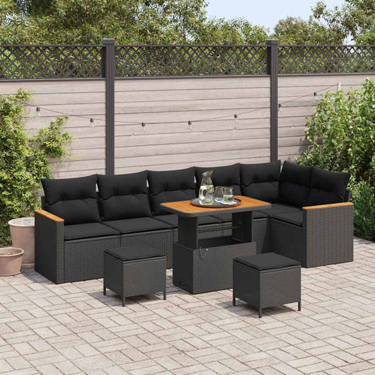 vidaXL Set Divano da Giardino con cuscino 9 pcs Nero Poly Rattan