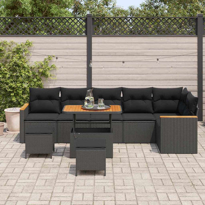 vidaXL Set Divano da Giardino con cuscino 9 pcs Nero Poly Rattan