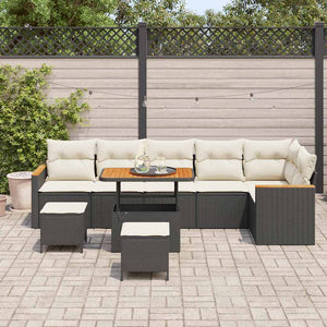 vidaXL Set Divano da Giardino con cuscino 9 pcs Nero Poly Rattan