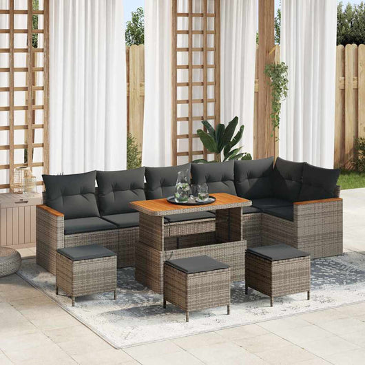 vidaXL Set Divano da Giardino con cuscino 10 pcs Grigio Poly Rattan