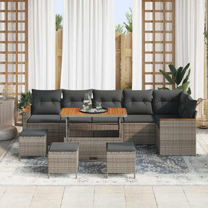 vidaXL Set Divano da Giardino con cuscino 10 pcs Grigio Poly Rattan