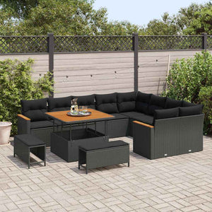vidaXL Set Divano da Giardino con cuscino 12 pcs Nero Poly Rattan
