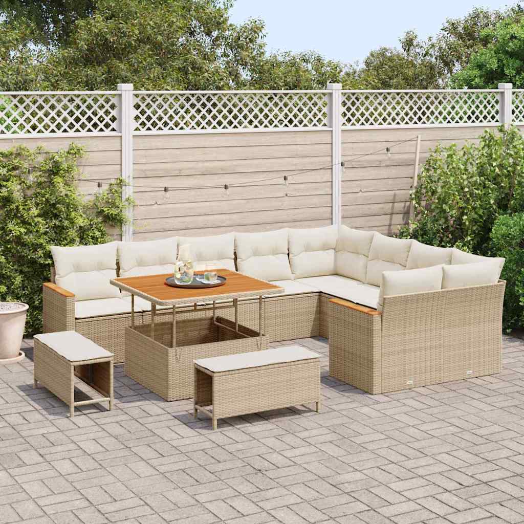 vidaXL Set Divano da Giardino con cuscino 12 pcs Beige Poly Rattan