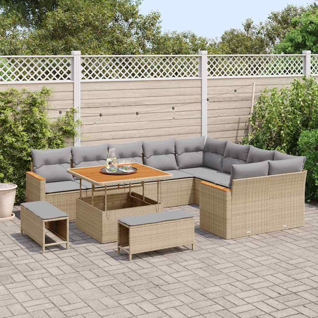 vidaXL Set Divano da Giardino con cuscino 12 pcs Beige Poly Rattan