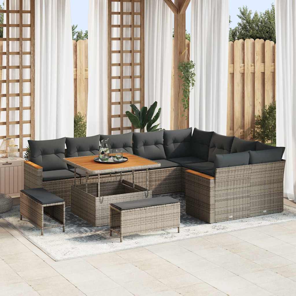 vidaXL Set Divano da Giardino con cuscino 12 pcs Grigio Poly Rattan
