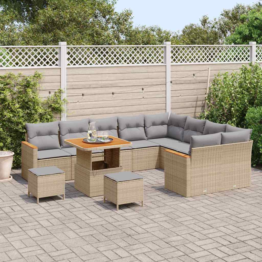 vidaXL Set Divano da Giardino con cuscino 12 pcs Beige Poly Rattan
