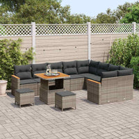 vidaXL Set Divano da Giardino con cuscino 12 pcs Grigio Poly Rattan