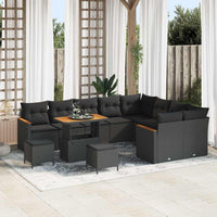 vidaXL Set Divano da Giardino con cuscino 12 pcs Nero Poly Rattan