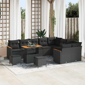 vidaXL Set Divano da Giardino con cuscino 12 pcs Nero Poly Rattan