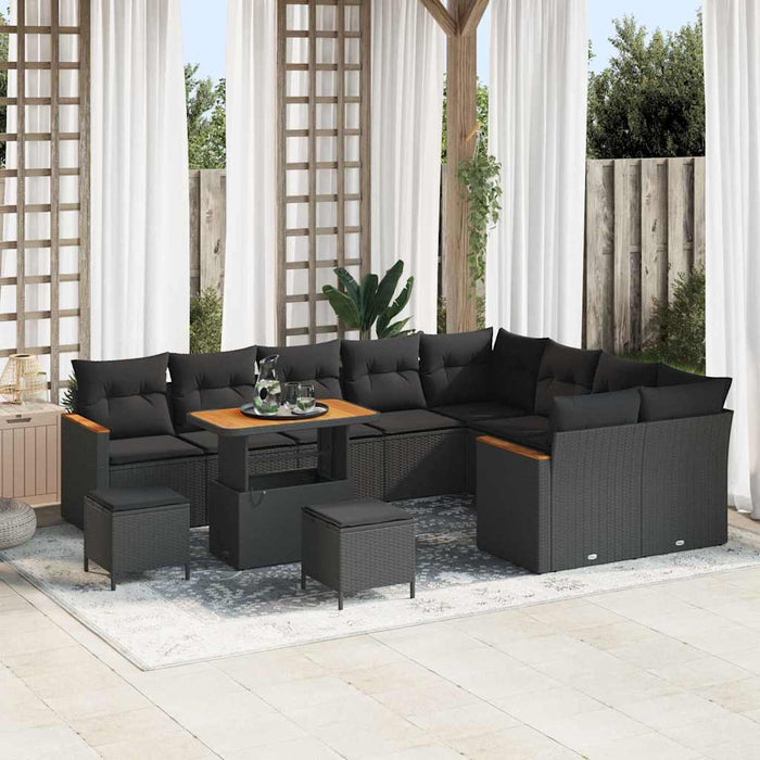 vidaXL Set Divano da Giardino con cuscino 12 pcs Nero Poly Rattan