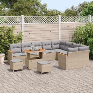 vidaXL Set Divano da Giardino con cuscino 12 pcs Beige Poly Rattan