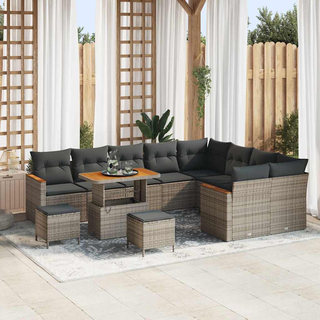 vidaXL Set Divano da Giardino con cuscino 12 pcs Grigio Poly Rattan