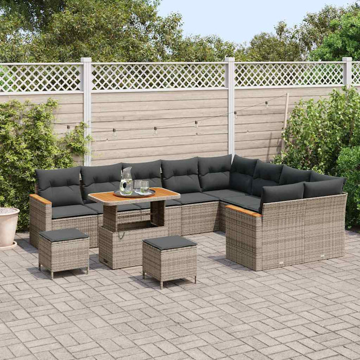 vidaXL Set Divano da Giardino con cuscino 12 pcs Grigio Poly Rattan