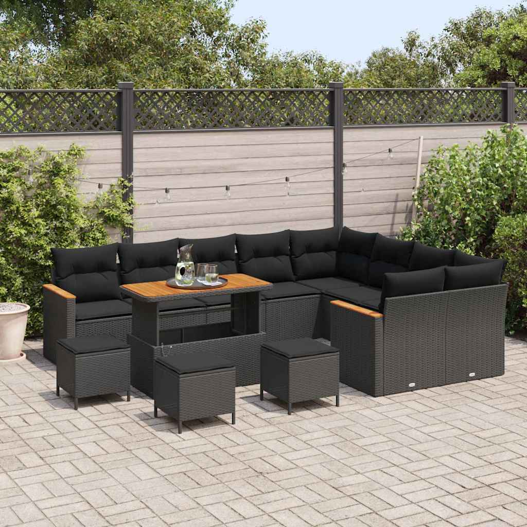vidaXL Set Divano da Giardino con cuscino 13 pcs Nero Poly Rattan