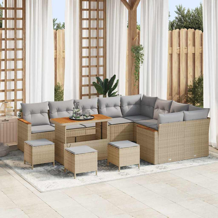 vidaXL Set Divano da Giardino con cuscino 13 pcs Beige Poly Rattan