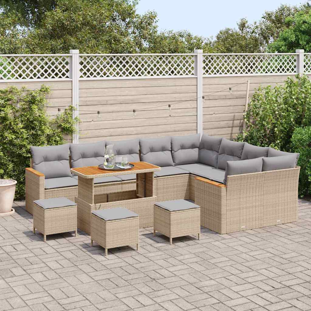 vidaXL Set Divano da Giardino con cuscino 13 pcs Beige Poly Rattan