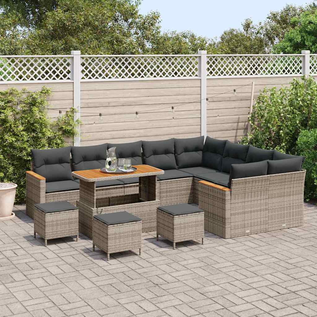vidaXL Set Divano da Giardino con cuscino 13 pcs Grigio Poly Rattan