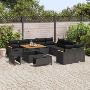 vidaXL Set Divano da Giardino con cuscino 13 pcs Nero Poly Rattan