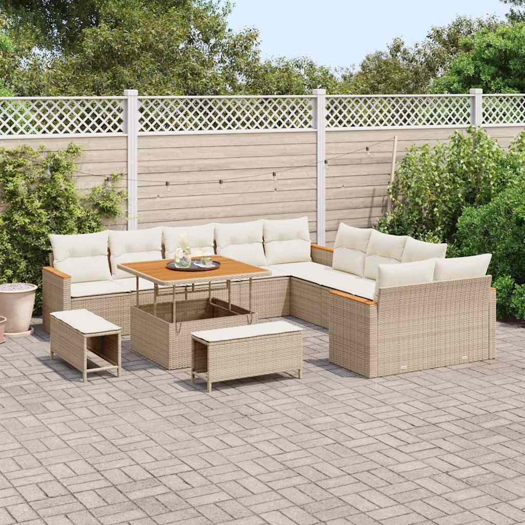 vidaXL Set Divano da Giardino con cuscino 13 pcs Beige Poly Rattan