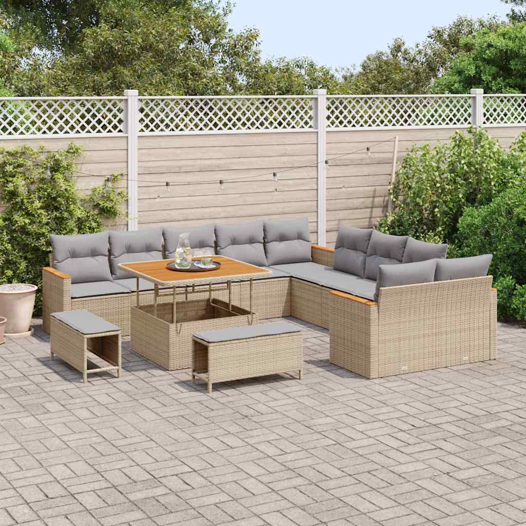 vidaXL Set Divano da Giardino con cuscino 13 pcs Beige Poly Rattan