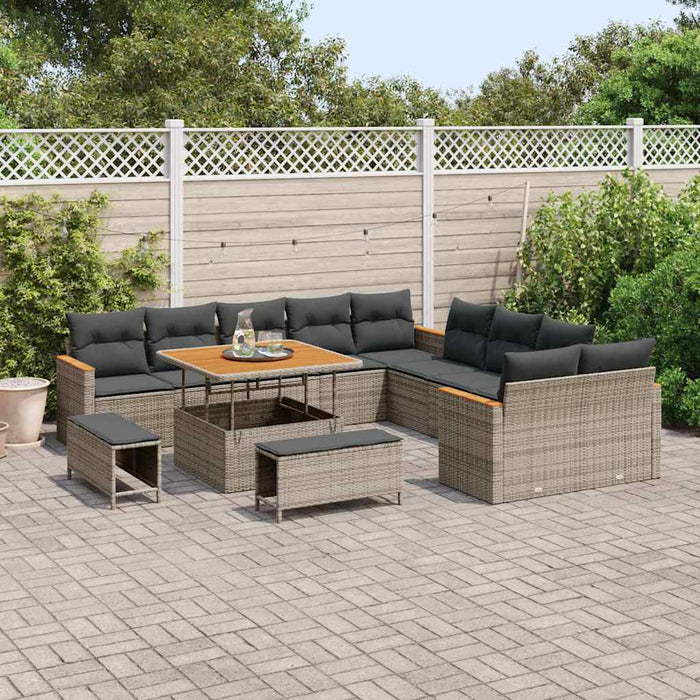 vidaXL Set Divano da Giardino con cuscino 13 pcs Grigio Poly Rattan