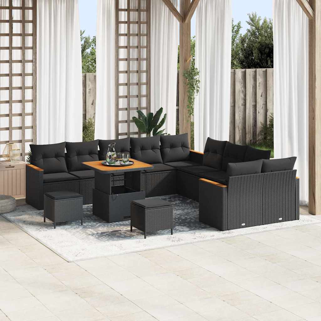 vidaXL Set Divano da Giardino con cuscino 13 pcs Nero Poly Rattan