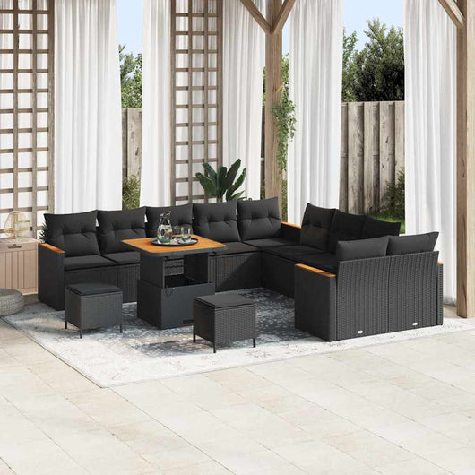 vidaXL Set Divano da Giardino con cuscino 13 pcs Nero Poly Rattan