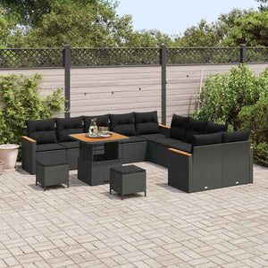 vidaXL Set Divano da Giardino con cuscino 13 pcs Nero Poly Rattan