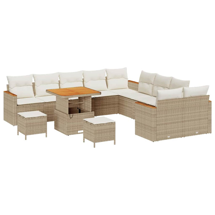 vidaXL Set Divano da Giardino con cuscino 13 pcs Beige Poly Rattan