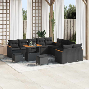 vidaXL Set Divano da Giardino con cuscino 13 pcs Nero Poly Rattan