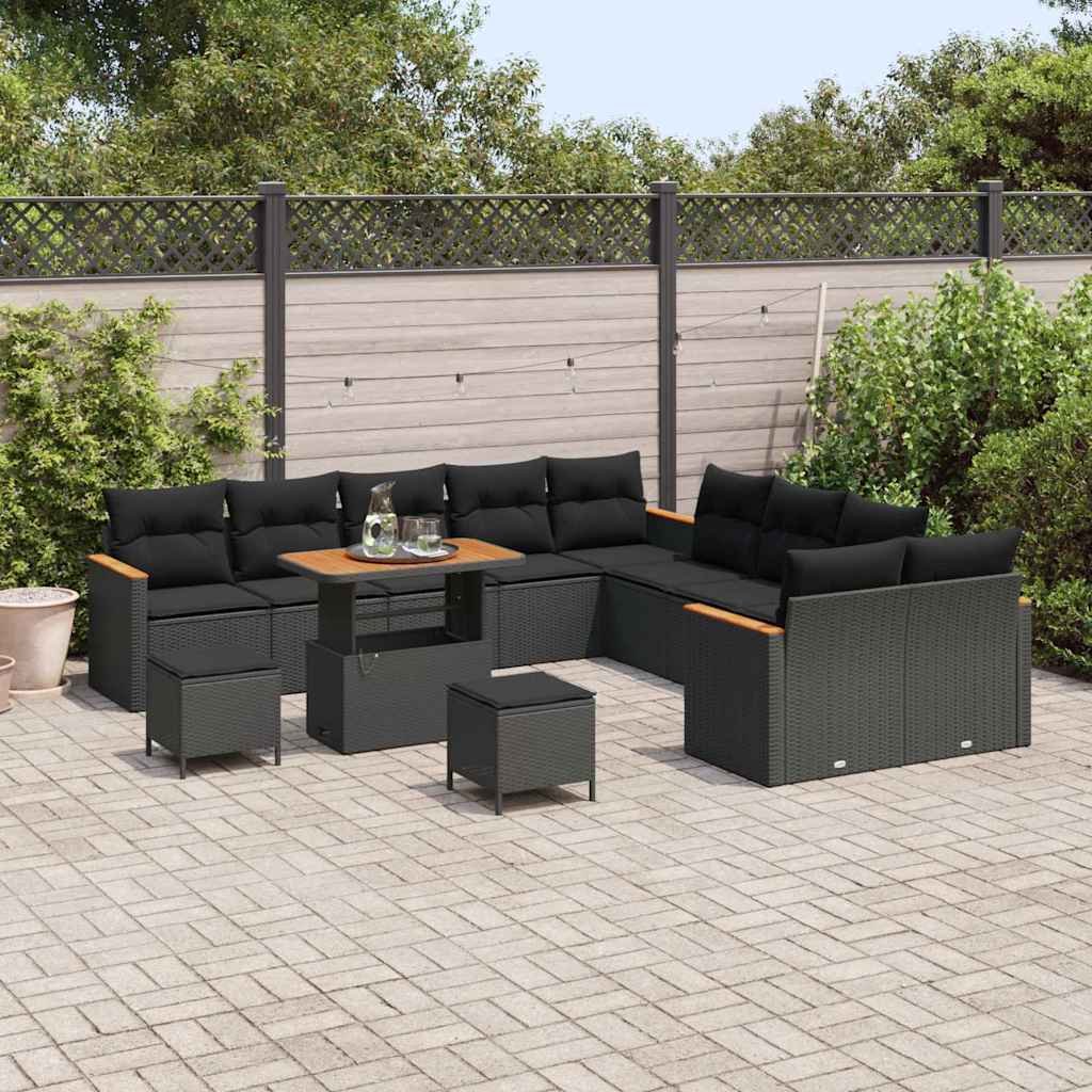 vidaXL Set Divano da Giardino con cuscino 13 pcs Nero Poly Rattan