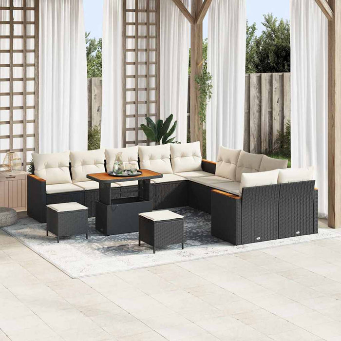 vidaXL Set Divano da Giardino con cuscino 13 pcs Nero Poly Rattan