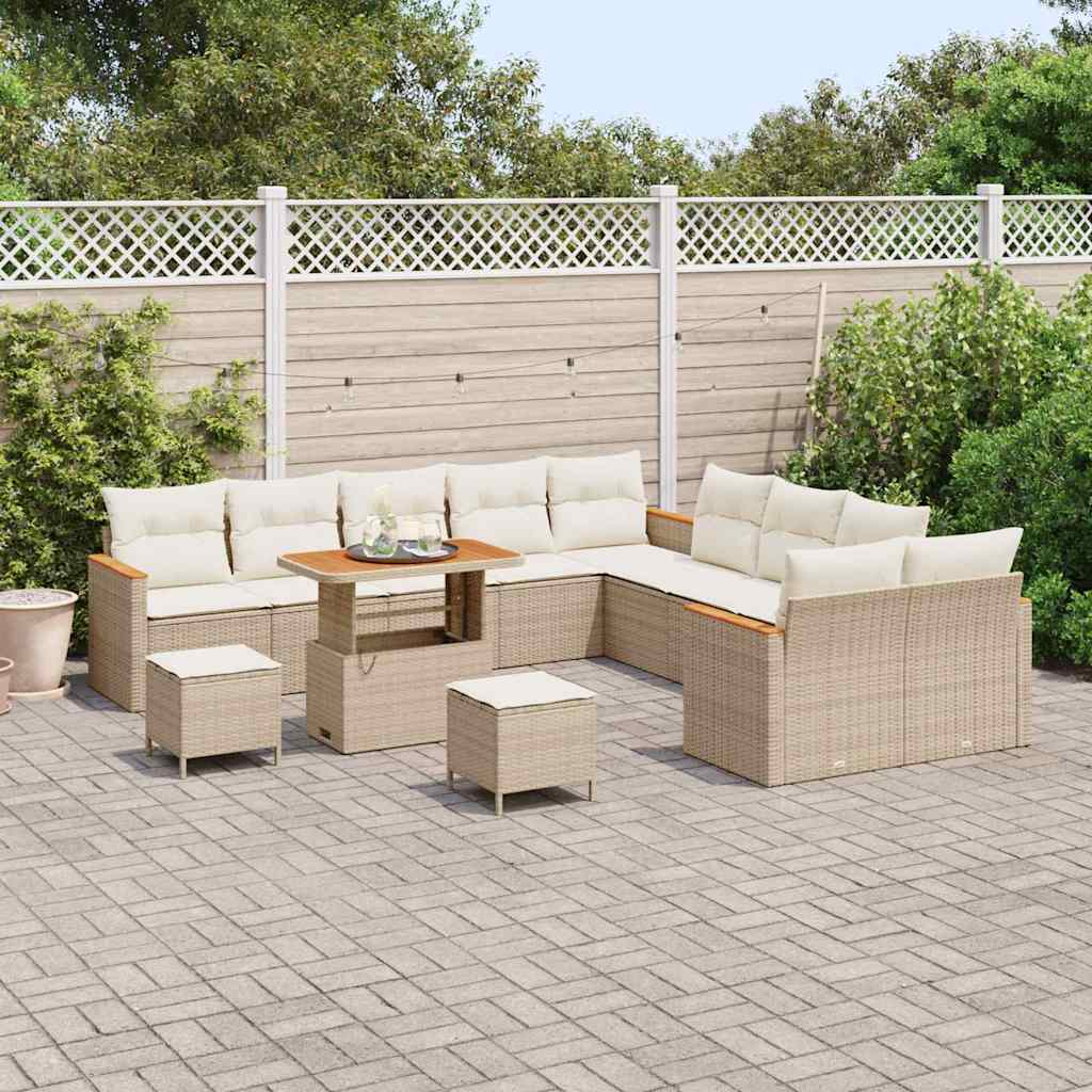 vidaXL Set Divano da Giardino con cuscino 13 pcs Beige Poly Rattan