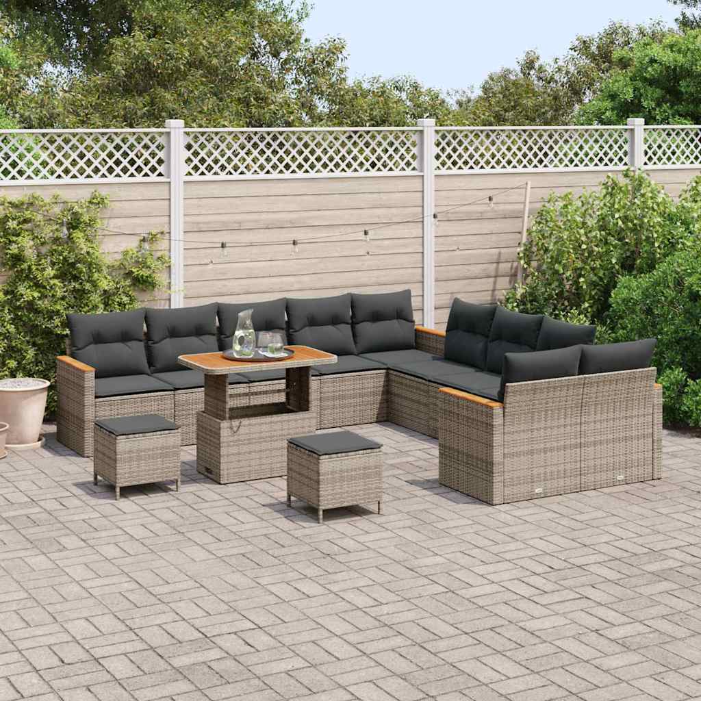 vidaXL Set Divano da Giardino con cuscino 13 pcs Grigio Poly Rattan