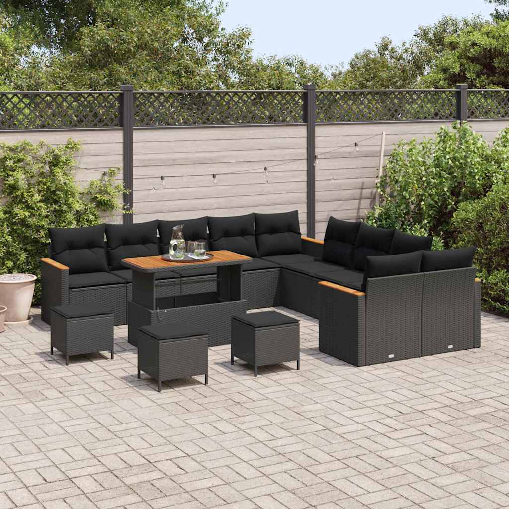 vidaXL Set Divano da Giardino con cuscino 14 pcs Nero Poly Rattan