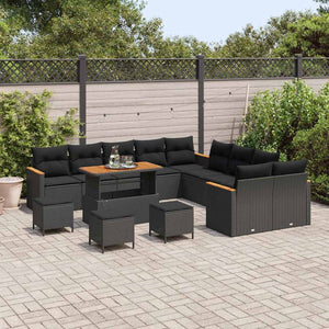 vidaXL Set Divano da Giardino con cuscino 14 pcs Nero Poly Rattan