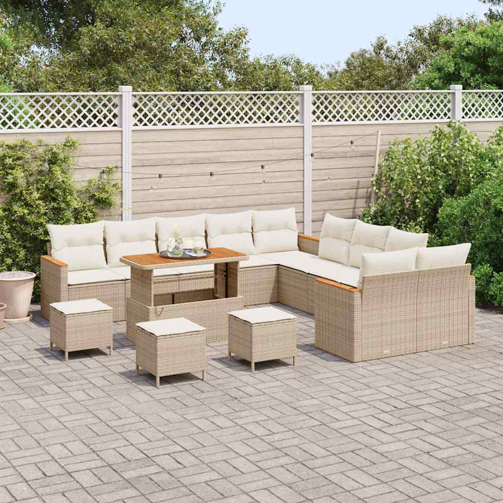 Set da Giardino  in 14 Pezzi con Cuscini Beige in Rattan Sintetico e Acacia 3363111