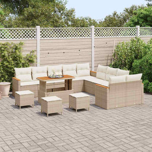 Set da Giardino  in 14 Pezzi con Cuscini Beige in Rattan Sintetico e Acacia 3363111