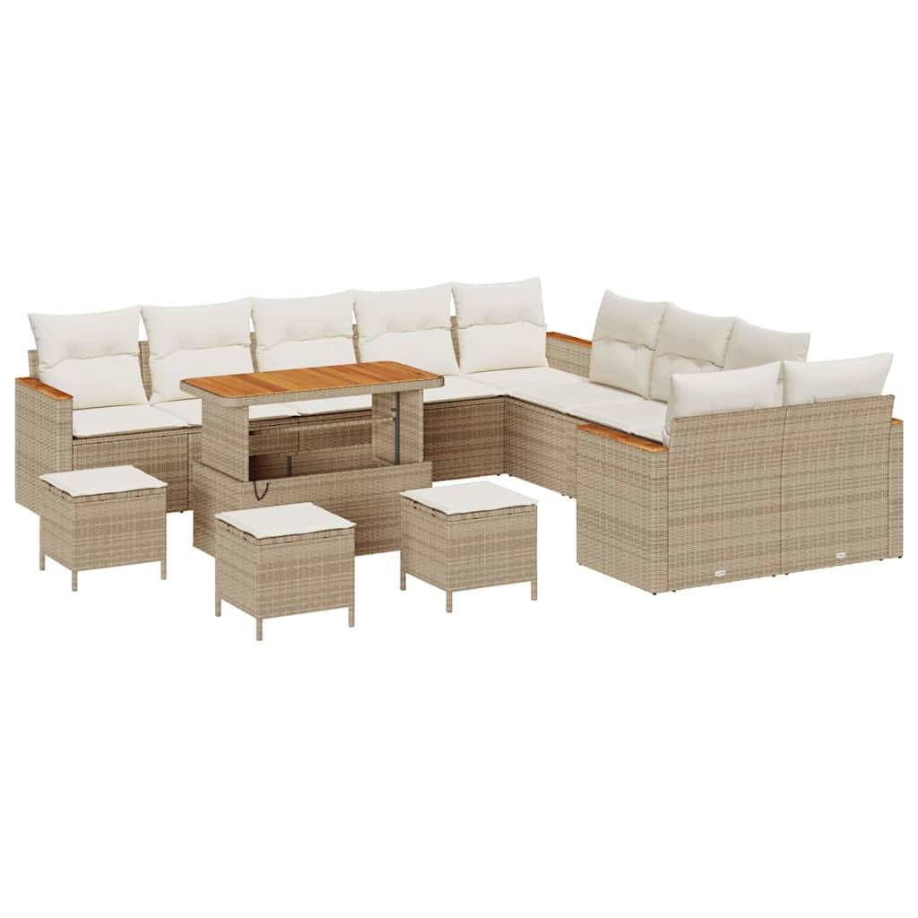 vidaXL Set Divano da Giardino con cuscino 14 pcs Beige Poly Rattan