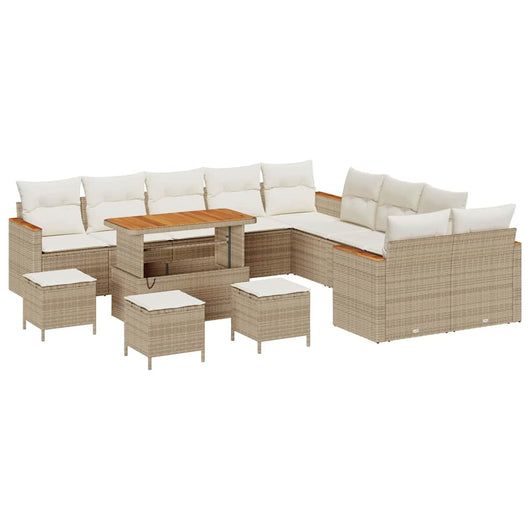 vidaXL Set Divano da Giardino con cuscino 14 pcs Beige Poly Rattan