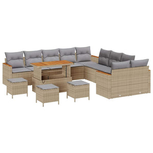 vidaXL Set Divano da Giardino con cuscino 14 pcs Beige Poly Rattan