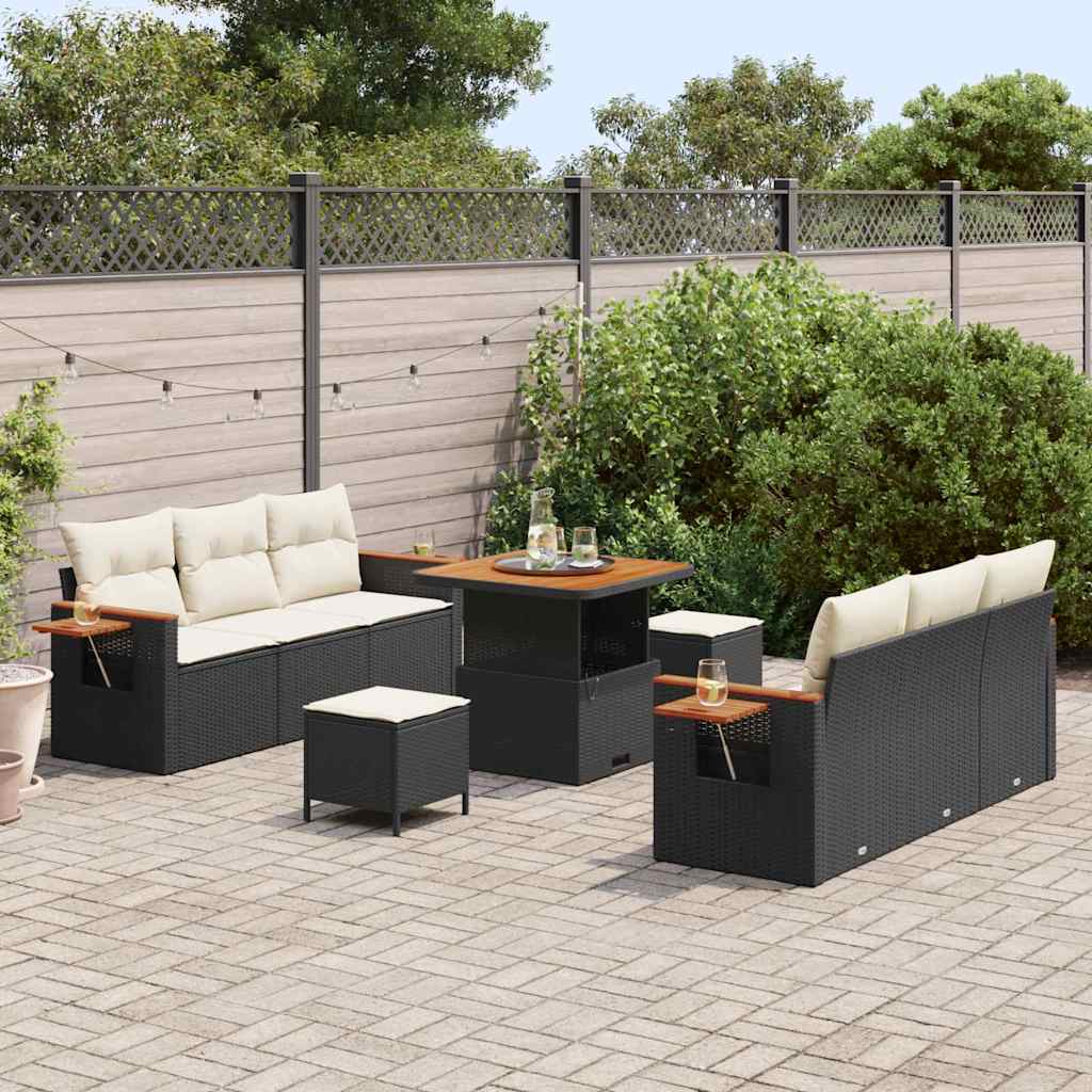 vidaXL Set Divano da Giardino 9 pcs Nero e crema 80 x 80 x 71 cm