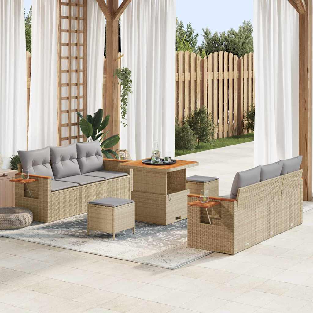 vidaXL Set Divano da Giardino con cuscino 9 pcs beige e grigio chiaro