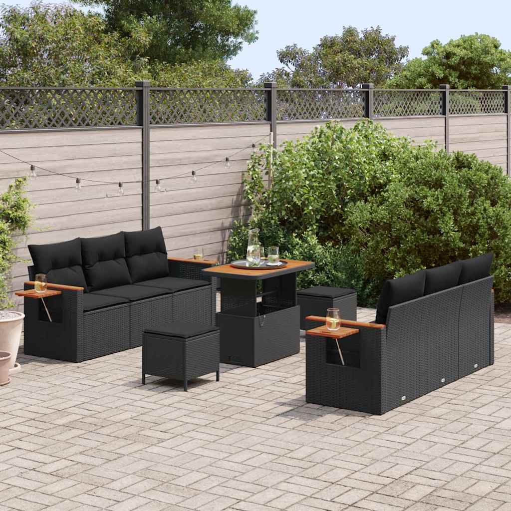 vidaXL Set Divano da Giardino con cuscino 9 pcs Nero 90 x 55 x 71 cm