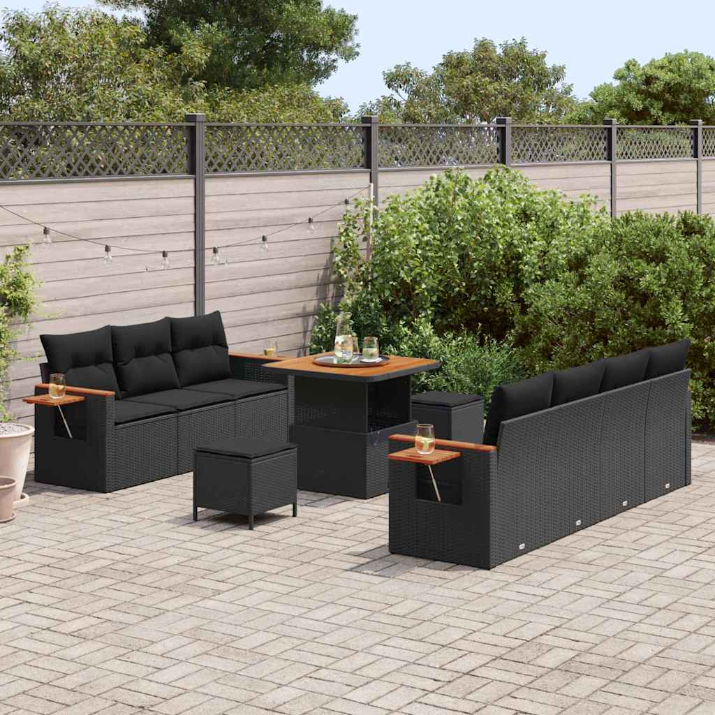 vidaXL Set Divano da Giardino con cuscino 10 pcs Nero 80 x 80 x 71 cm