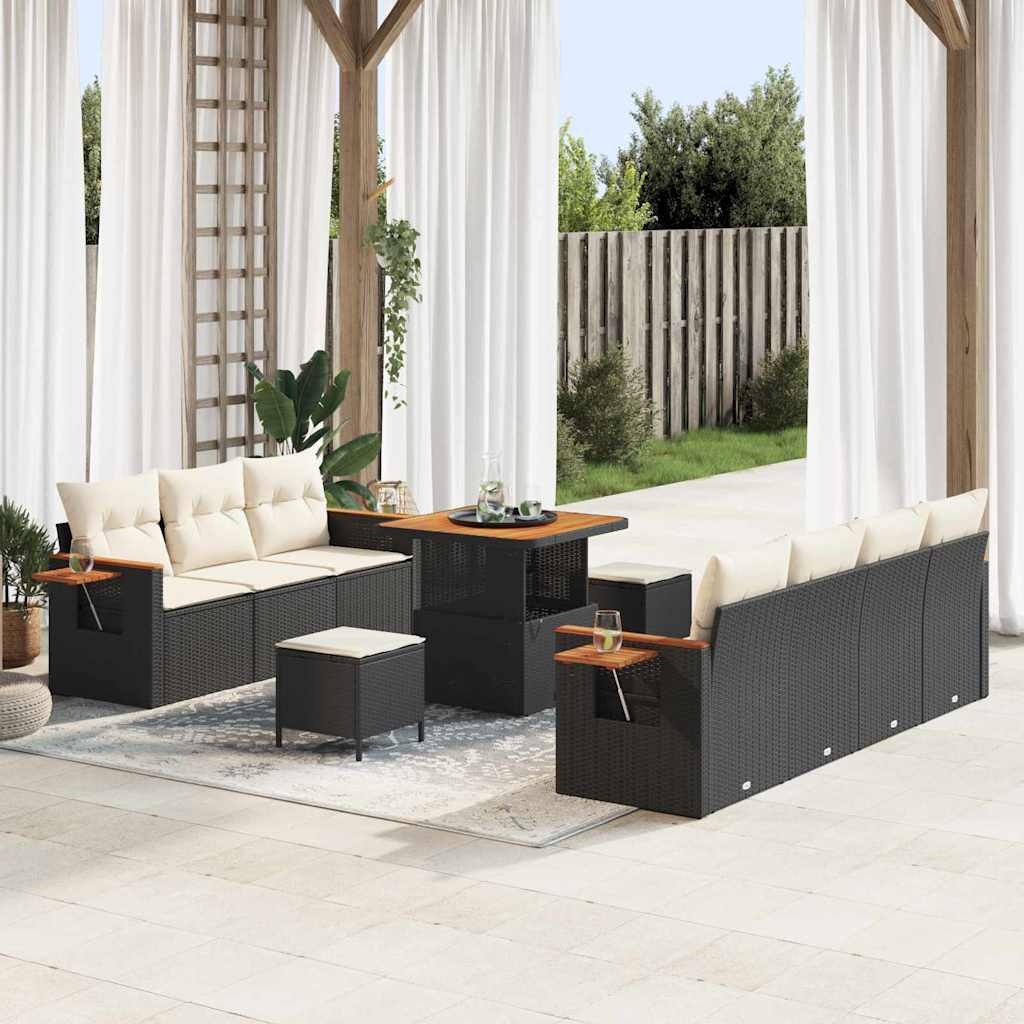 vidaXL Set Divano da Giardino 10 pcs Nero e crema 80 x 80 x 71 cm