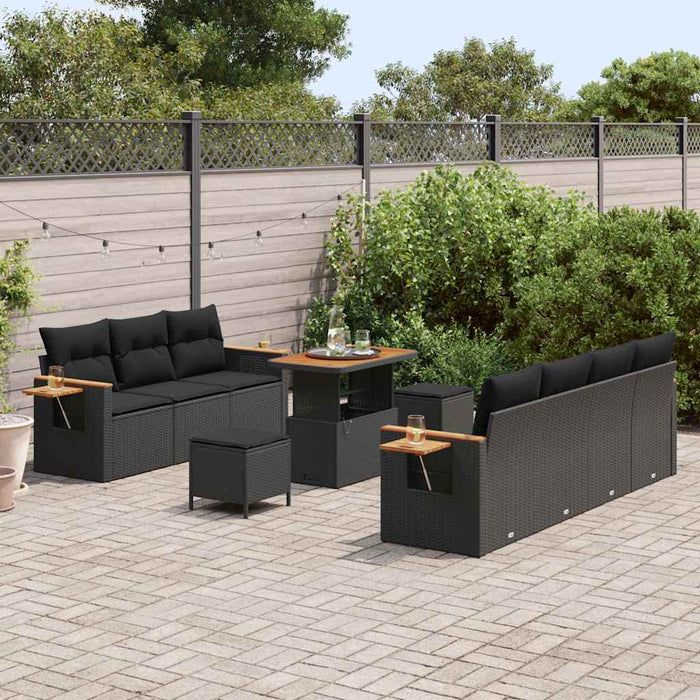 vidaXL Set Divano da Giardino con cuscino 10 pcs Nero 90 x 55 x 71 cm