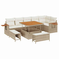 Set Divano da Giardino  di 9 Pezzi con Cuscini in Beige, Rattan Sintetico e Acacia 3363186